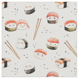 Tecido Comida japonesa asiática Kawaii Sushi