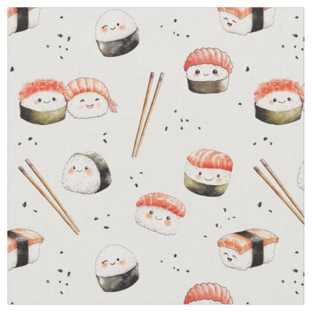 Tecido Comida japonesa asiática Kawaii Sushi  (Detalhe)