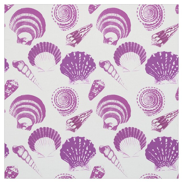 Tecido Conchas - ametista roxo sobre fundo branco (Modelo)