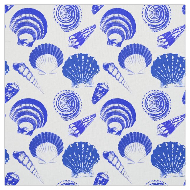 Tecido Conchas - azul de cobalto sobre fundo branco (Modelo)