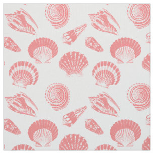 Tecido Conchas - coral rosa e branco