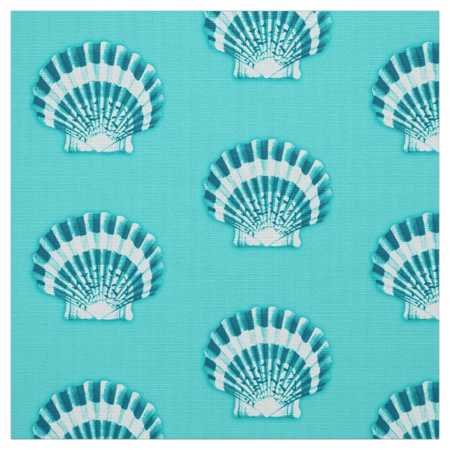 Tecido Conchas marítimas - aqua e lacete (Modelo)