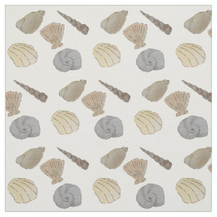Tecido Conchas Marítimas de Cores Aquáticas Costeiras