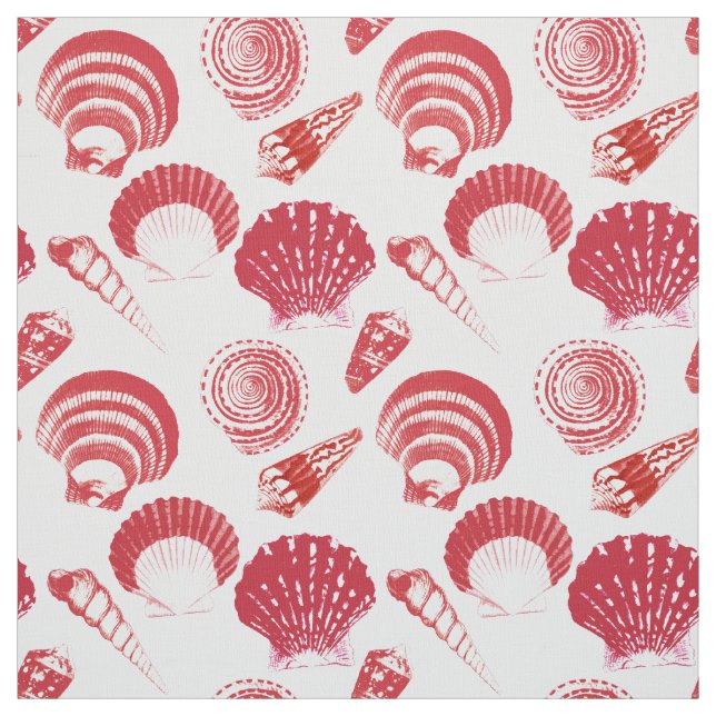 Tecido Conchas - vermelho cinábrio sobre fundo branco (Modelo)