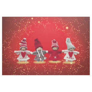 Tecido Condecorações de Natal em fundo vermelho