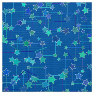 Tecido Constelação abstrata de estrelas, azuis cobaltos