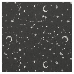 Tecido constelações de estrelas da lua celestial preto