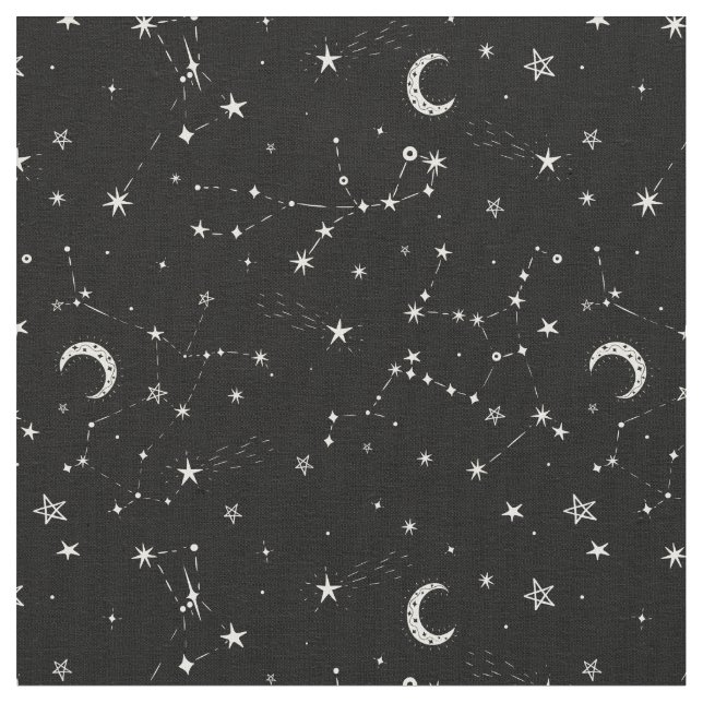 Tecido constelações de estrelas da lua celestial preto (Detalhe)