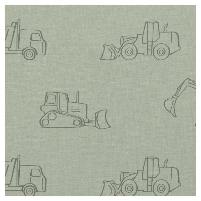 Tecido Construction Vehicles Builder Boy Truck Sage Green (Detalhe)