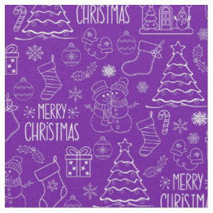 Tecido Contornos de Natal Branco em Roxo