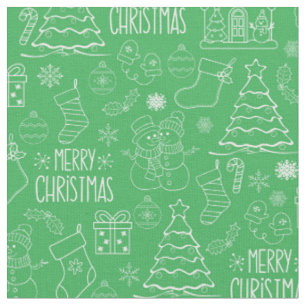 Tecido Contornos de Natal Branco sobre Parakeet Green