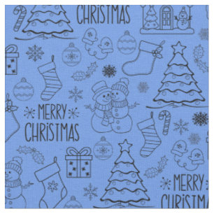 Tecido Contornos de Natal em Cornflower Blue