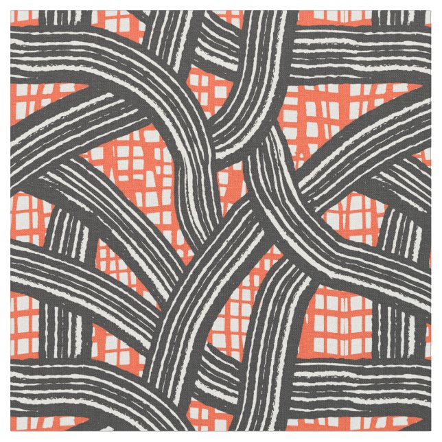 Tecido Contrast lines red black - Japandi (Detalhe)