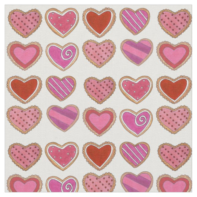 Tecido Cookies de Açúcar de Coração Vermelho Cor-de-Rosa  (Detalhe)