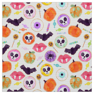 Tecido Cookies de Halloween com Aquarela Padrão de Spook