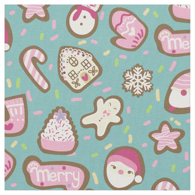 Tecido Cookies Turquoise de Natal (Detalhe)
