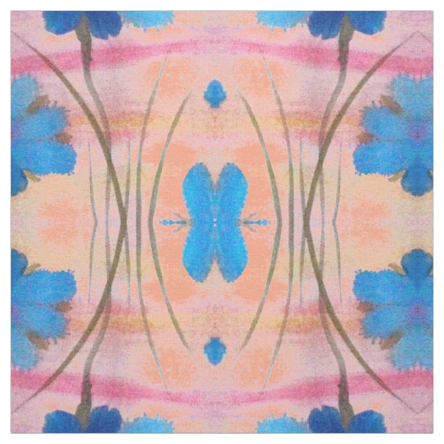 Tecido Cor Azul, Rosa e Impressão Floral Pêssego (Modelo)