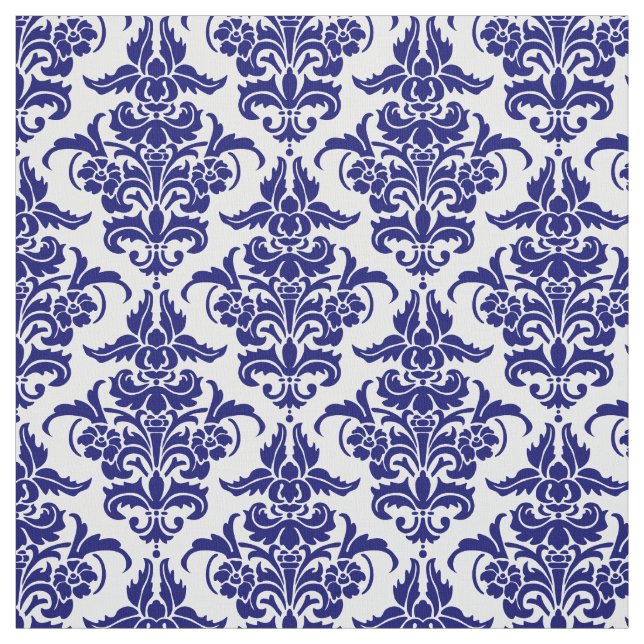 Tecido Cor damasco - azul marinho profundo no branco (Modelo)