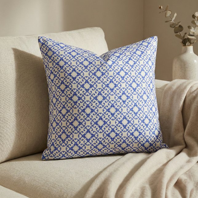 Tecido Cor damasco Azulejo Branco E Azulejo Azul Clássico (Criador carregado)