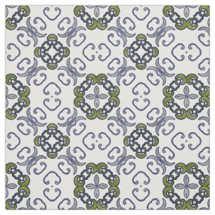 Tecido Cor damasco floral cinzenta e verde