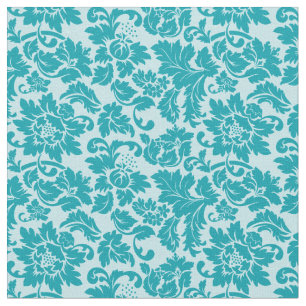 Tecido Cor damasco floral do verde azul