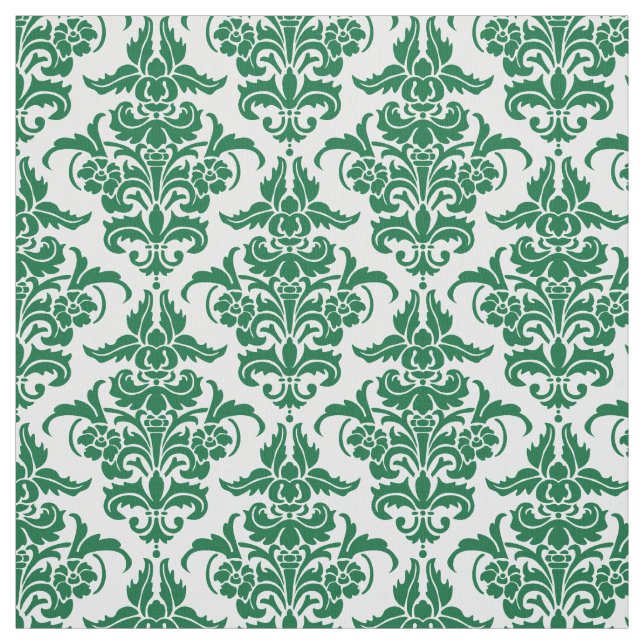 Tecido Cor damasco - Floresta Verde em Branco (Modelo)
