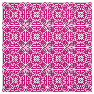 Tecido Cor damasco, magenta e branco medievais