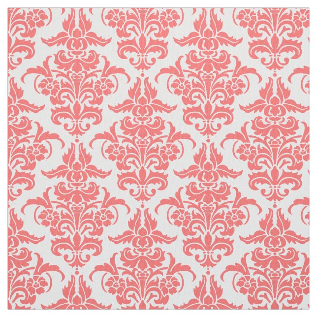 Tecido Cor damasco - Rosa tropical em branco (Modelo)