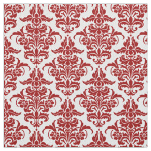 Tecido Cor damasco - Ruby Red on White