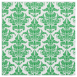 Tecido Cor damasco - verde de grama no branco