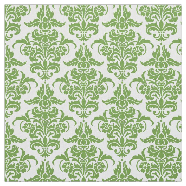 Tecido Cor damasco - Verde sobre branco (Modelo)