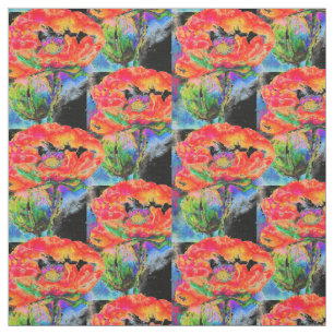 Tecido Cor-de-água floral vermelha clássica da papoila ve