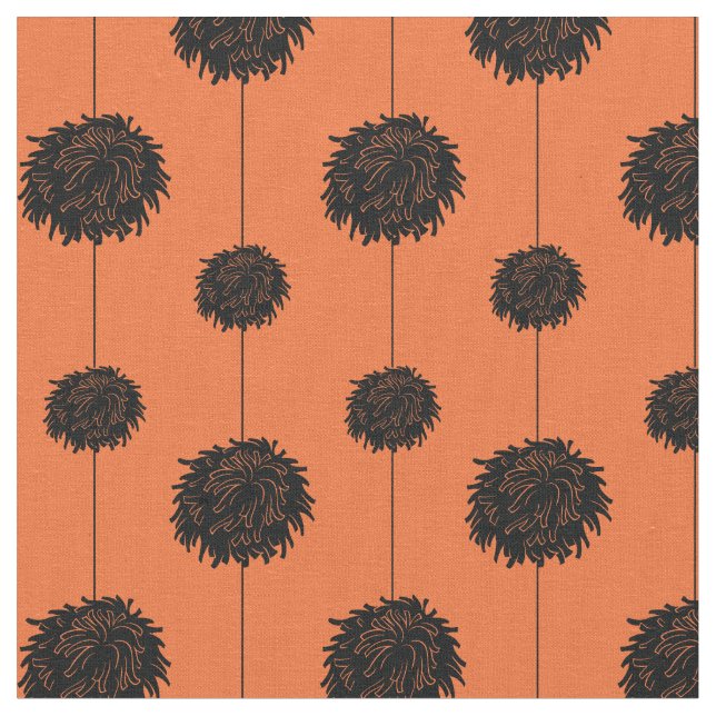Tecido Cor de laranja com Pom Preto Padrão de Cheerleader (Detalhe)