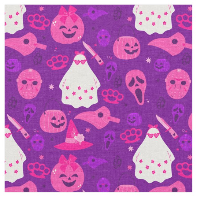 Tecido cor-de-rosa-fantasma floral fofo de halloween (Detalhe)