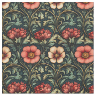 Tecido Cor-de-rosa / Marfim / Arte Floral Verde Nouveau