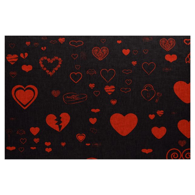 Tecido Coração Bonito Vermelho Negro Moderno (Jarda)