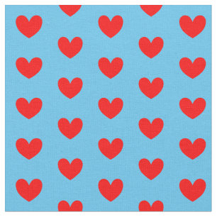 Tecido Coração de Amor Azul Vermelho Padrão