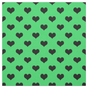 Tecido Coração de Amor Preto em Fundo Verde