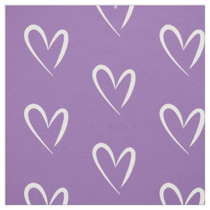 Tecido Corações brancos modernos, Fundo Roxo, Padrão