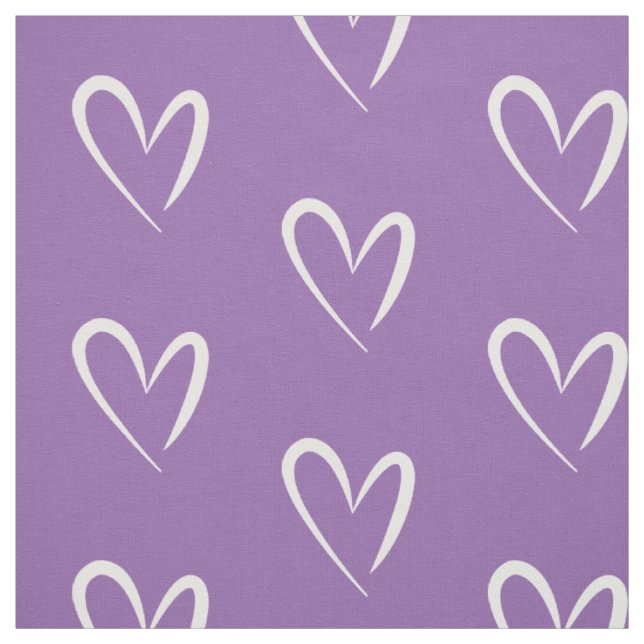 Tecido Corações brancos modernos, Fundo Roxo, Padrão (Modelo)