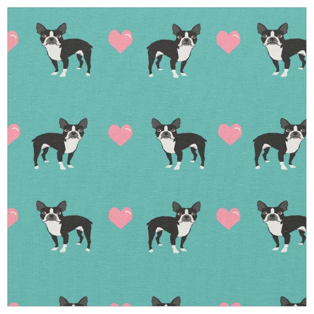 Tecido Corações cor-de-rosa de Boston Terrier (Detalhe)