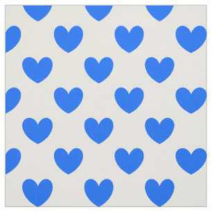 Tecido Corações de polca azul em branco