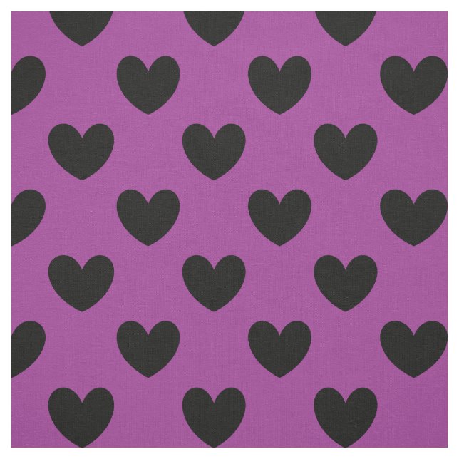 Tecido Corações de polca preta em roxo (Modelo)