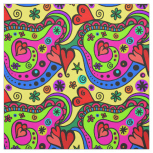 Tecido Corações étnicos mexicanos abstrato vermelho