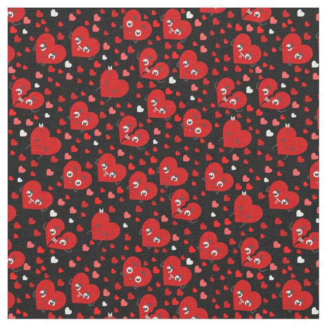 Tecido corações quebrados amam namorados vermelhos (Detalhe)