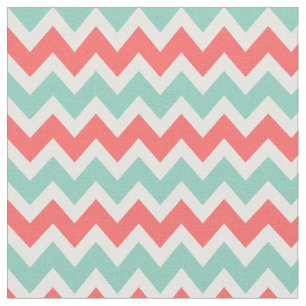 Tecido Coral e Aqua Modern Chevron