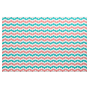 Tecido Coral e cerceta Chevron