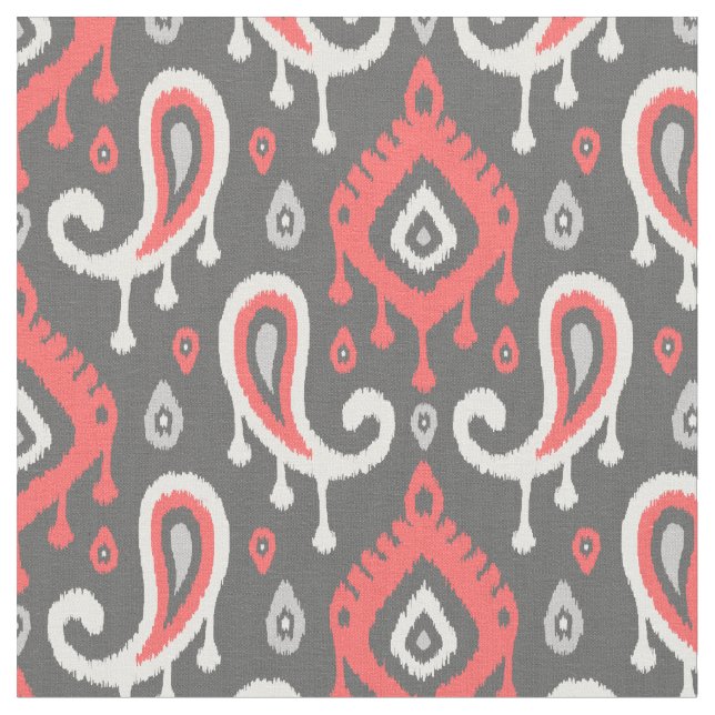 Tecido Coral e Cinza Ikat Paisley (Detalhe)