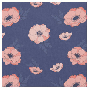 Tecido Coral e Marinho Padrão Floral Azul