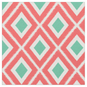 Tecido Coral moderno e teste padrão verde de Ikat